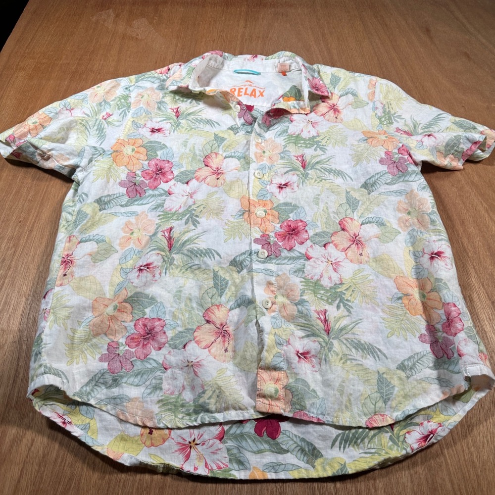 Tommy Bahama Relax Shirt Mens XL White Floral 100% Linen Tropical TR310556